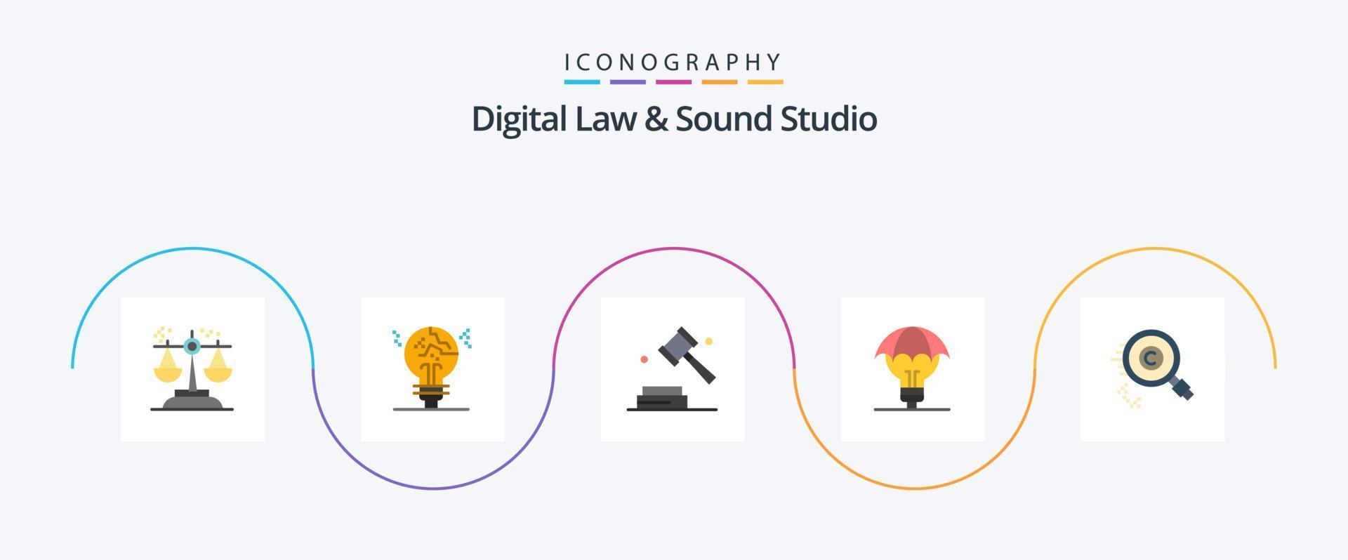 digitaal wet en geluid studio vlak 5 icoon pak inclusief idee. auteursrechten. nep. beschermd ideeën. digitaal vector