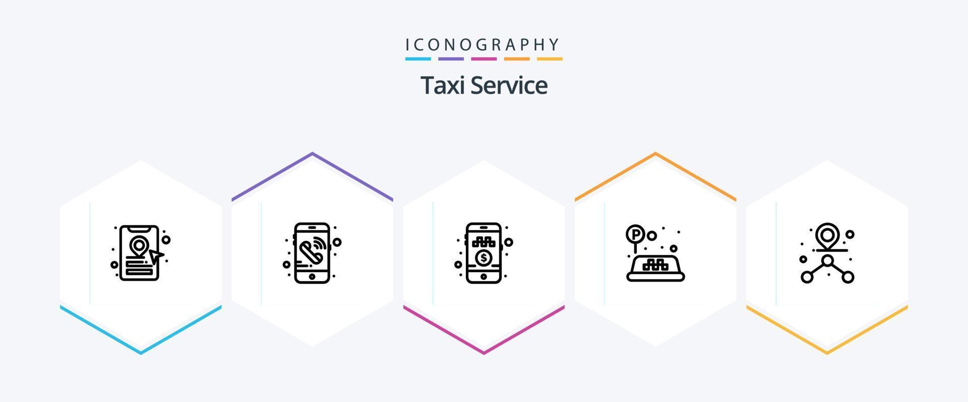 taxi onderhoud 25 lijn icoon pak inclusief . route. betalen geld. pad. verkeer vector