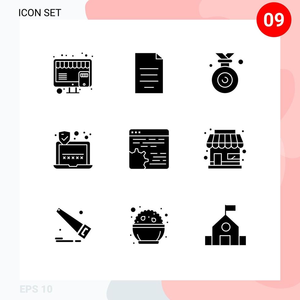 pictogram reeks van 9 gemakkelijk solide glyphs van code laptop geld veiligheid won bewerkbare vector ontwerp elementen