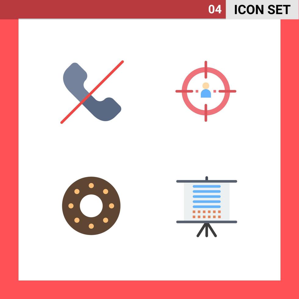 4 vlak icoon concept voor websites mobiel en apps telefoontje donut telefoon mensen voedsel bewerkbare vector ontwerp elementen