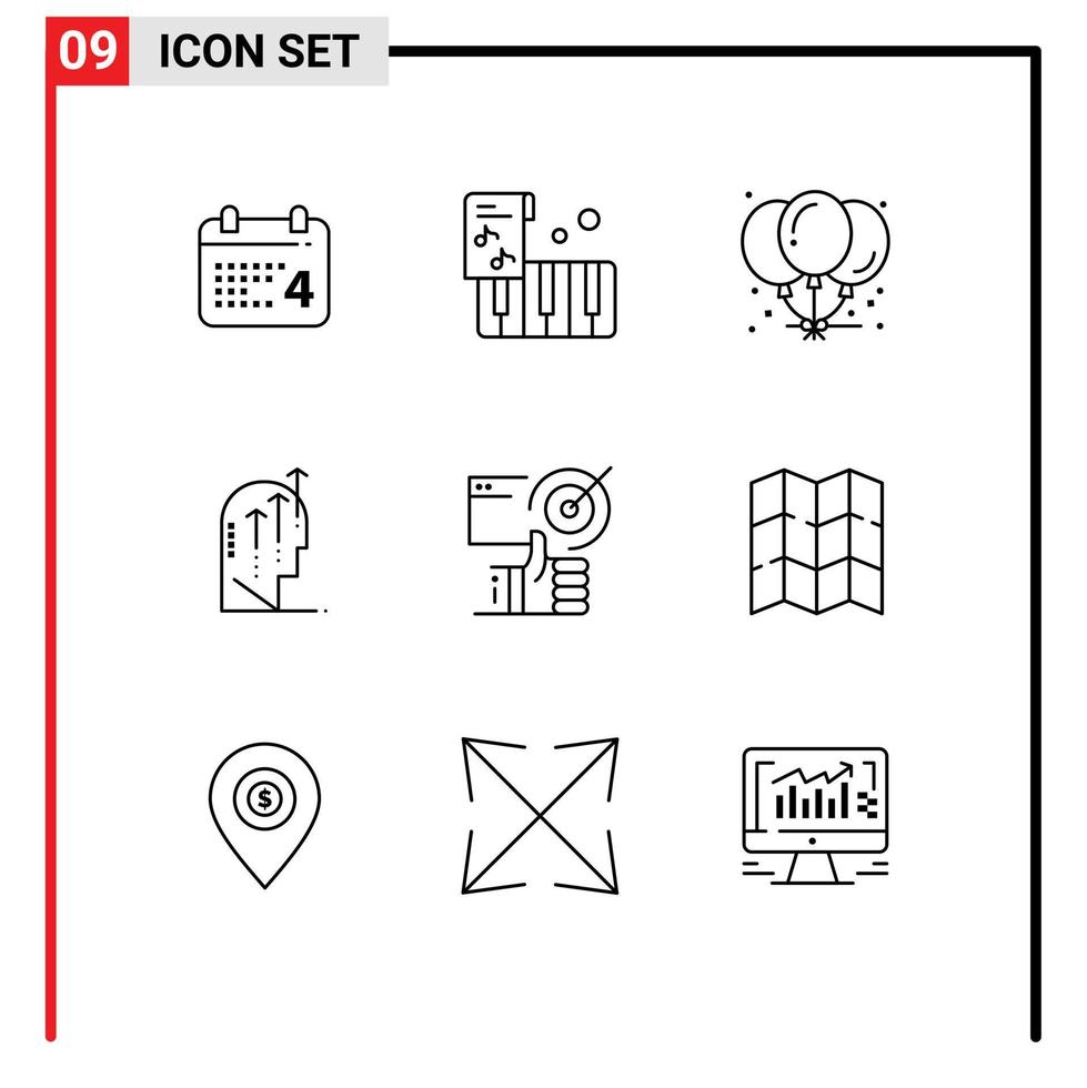 pictogram reeks van 9 gemakkelijk contouren van bereikt geest verjaardag intelligentie- groei bewerkbare vector ontwerp elementen