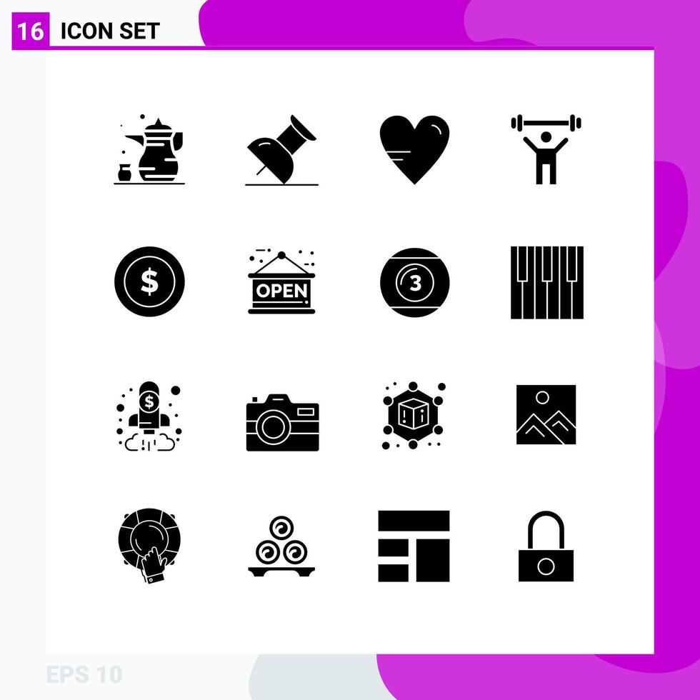 universeel icoon symbolen groep van 16 modern solide glyphs van geld prijs liefde gewicht Sportschool bewerkbare vector ontwerp elementen