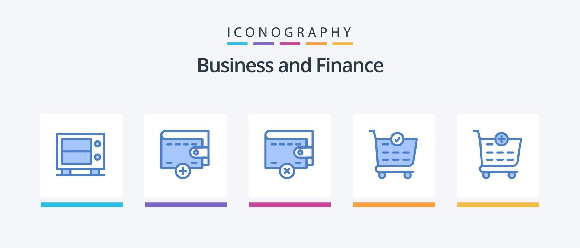 financiën blauw 5 icoon pak inclusief . portemonnee. boodschappen doen kar. uitchecken. creatief pictogrammen ontwerp vector