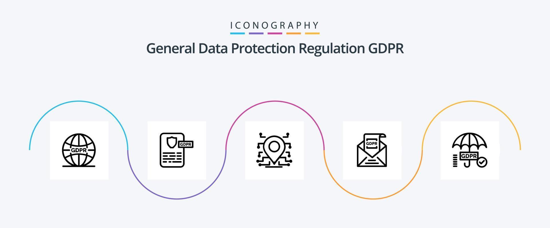 gdpr lijn 5 icoon pak inclusief e-mail . gdpr . veiligheid. bewerker vector