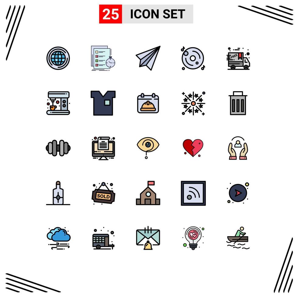 universeel icoon symbolen groep van 25 modern gevulde lijn vlak kleuren van multimedia CD tijd schijf te ontvangen bewerkbare vector ontwerp elementen