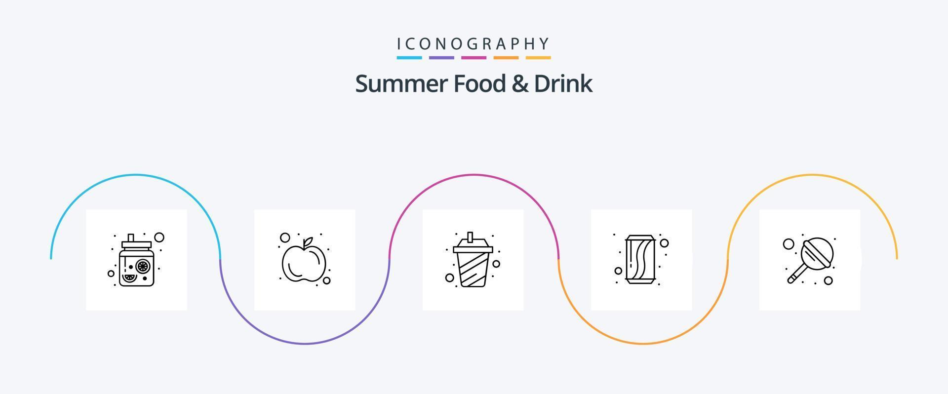 zomer voedsel en drinken lijn 5 icoon pak inclusief lolly. Frisdrank. beker. drankje. kan vector