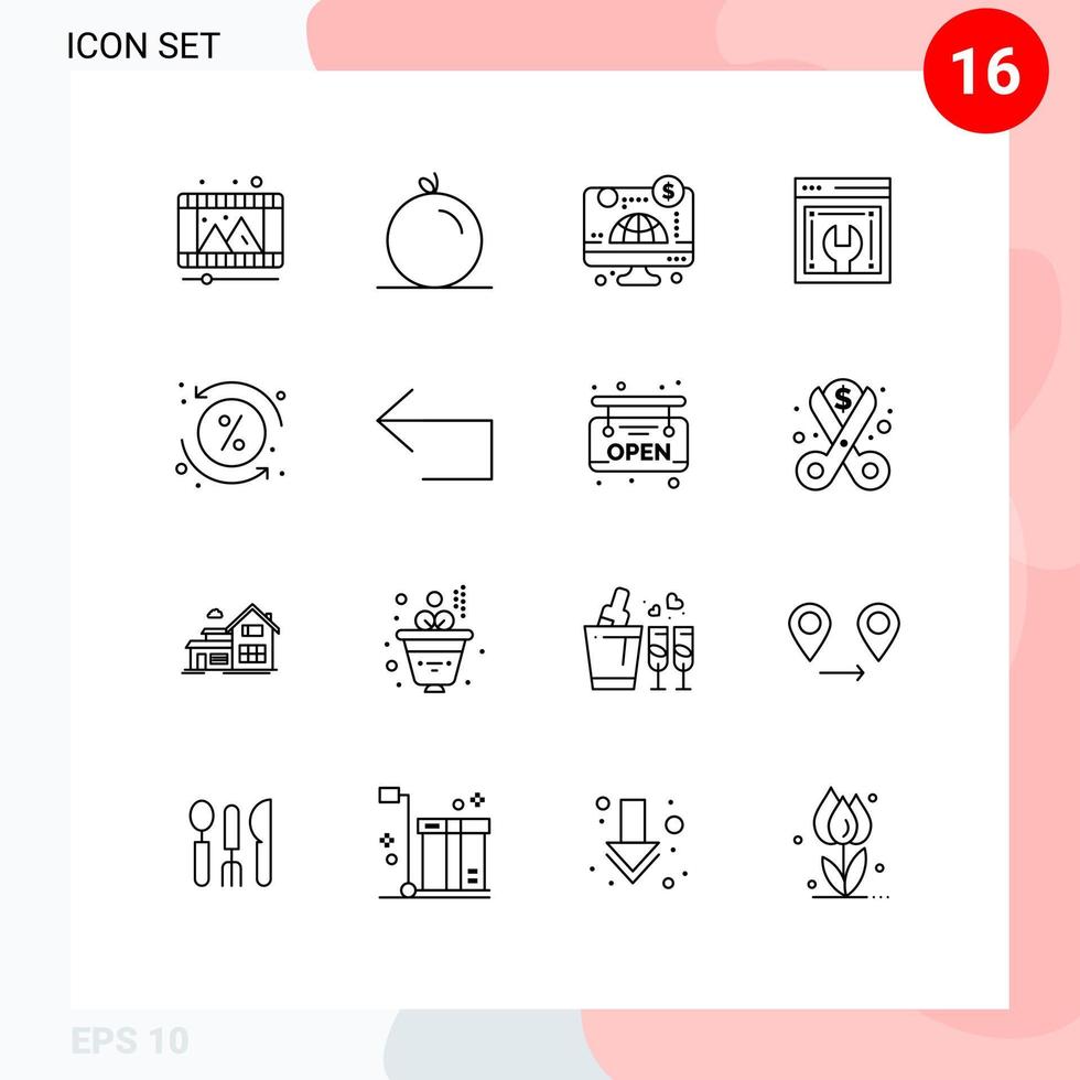 voorraad vector icoon pak van 16 lijn tekens en symbolen voor procent kosten online web onderhoud web configuratie bewerkbare vector ontwerp elementen