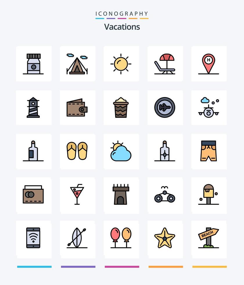 creatief vakanties 25 lijn gevulde icoon pak zo net zo vuurtoren. plaats. zon. reizen. strand vector