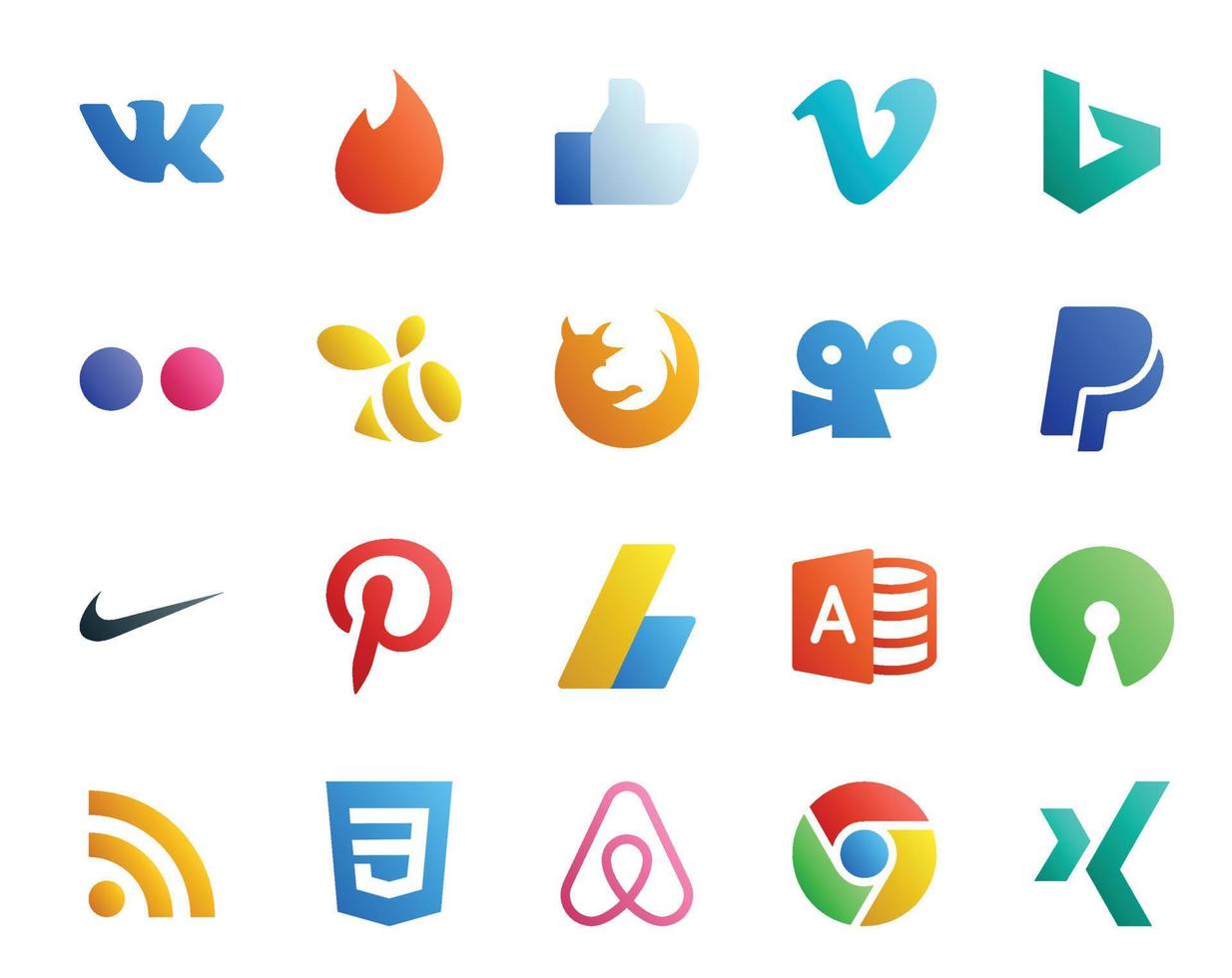 20 sociaal media icoon pak inclusief Open bron advertenties firefox adsense Nike vector