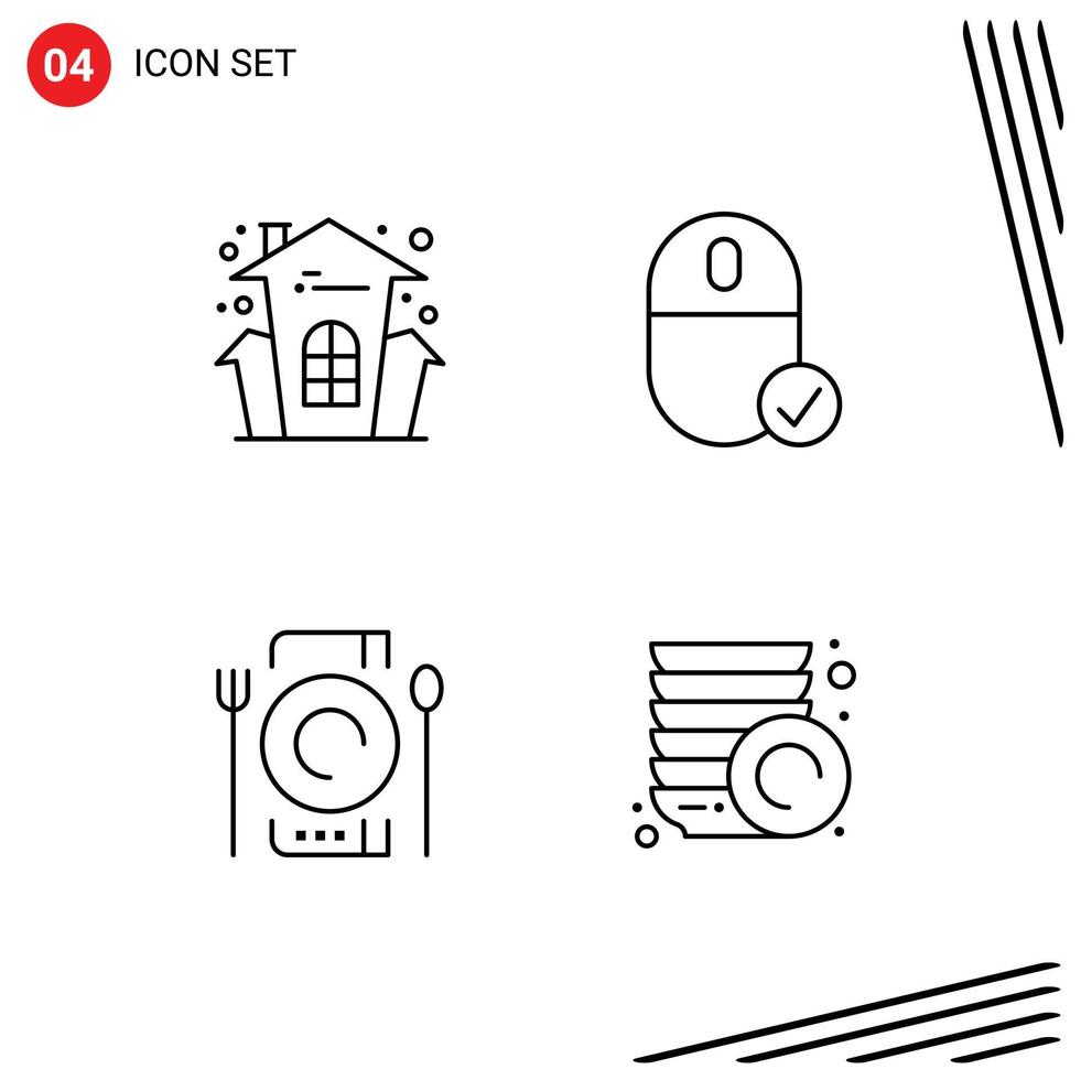 modern reeks van 4 gevulde lijn vlak kleuren pictogram van kasteel cafe huis vakantie apparaten avondeten bewerkbare vector ontwerp elementen