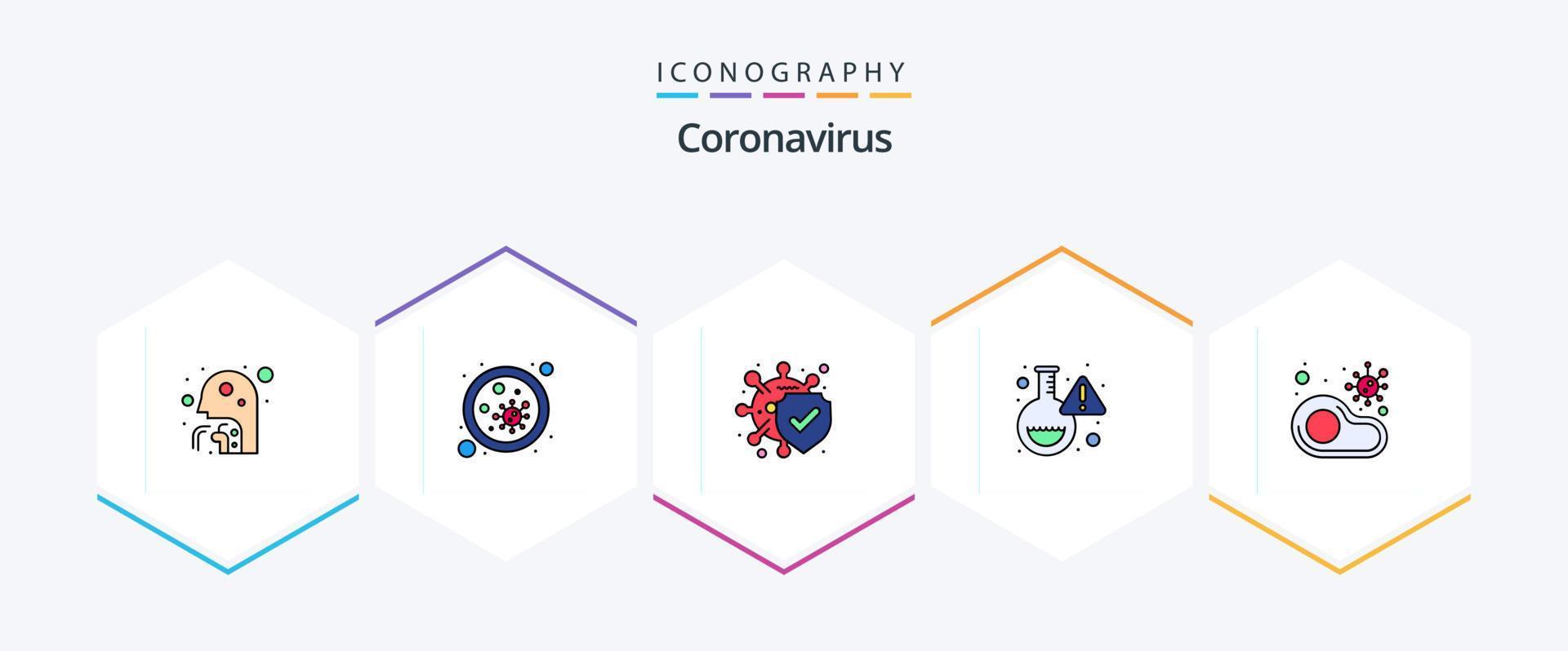coronavirus 25 gevulde lijn icoon pak inclusief voedsel. virus. bacteriën. Onderzoek. fles vector