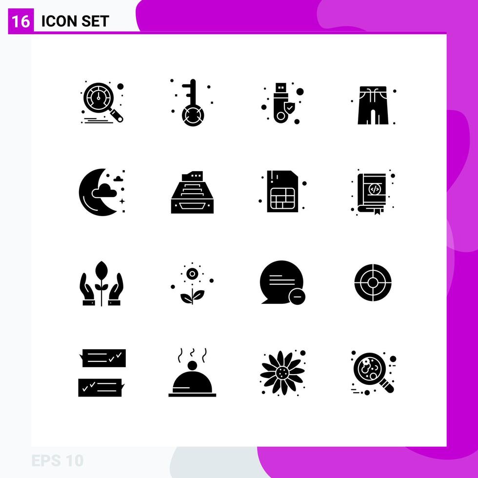 universeel icoon symbolen groep van 16 modern solide glyphs van nacht voor de helft veiligheid park zwemmen pak bewerkbare vector ontwerp elementen