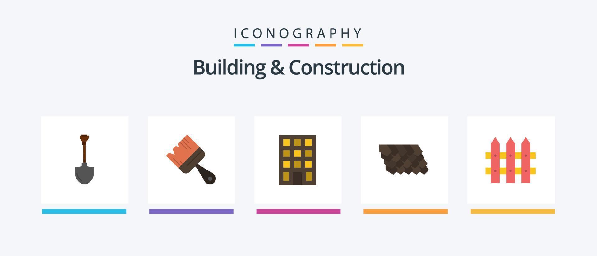 gebouw en bouw vlak 5 icoon pak inclusief schutting. bouw. verf. top. dak. creatief pictogrammen ontwerp vector