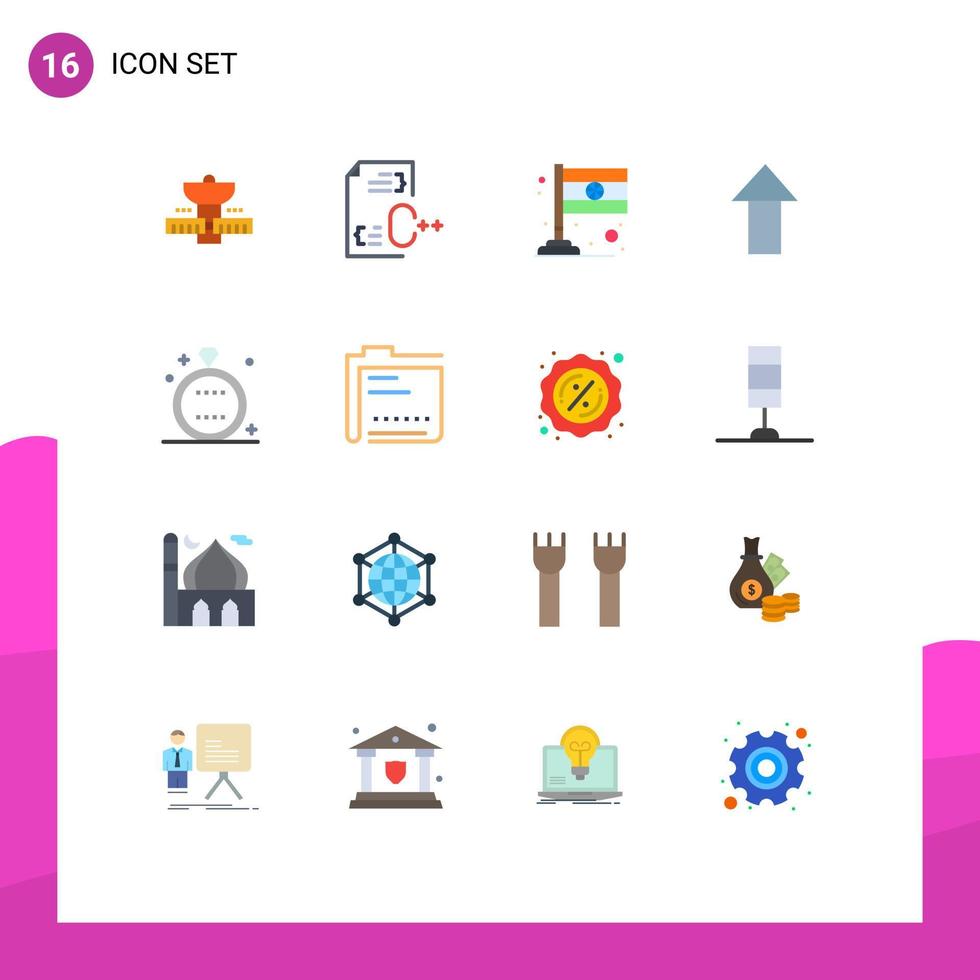 reeks van 16 modern ui pictogrammen symbolen tekens voor evenement uploaden ontwikkeling omhoog Indië bewerkbare pak van creatief vector ontwerp elementen