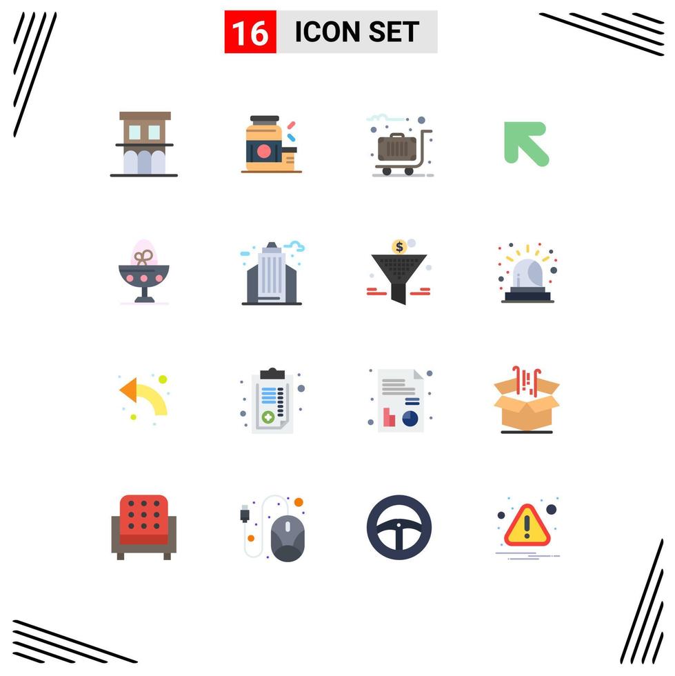universeel icoon symbolen groep van 16 modern vlak kleuren van gekookt omhoog sport- pijl reizen bewerkbare pak van creatief vector ontwerp elementen