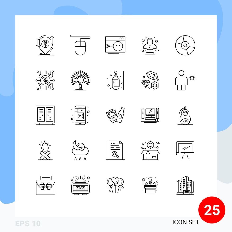universeel icoon symbolen groep van 25 modern lijnen van apparaten klassiek commando buste oude bewerkbare vector ontwerp elementen
