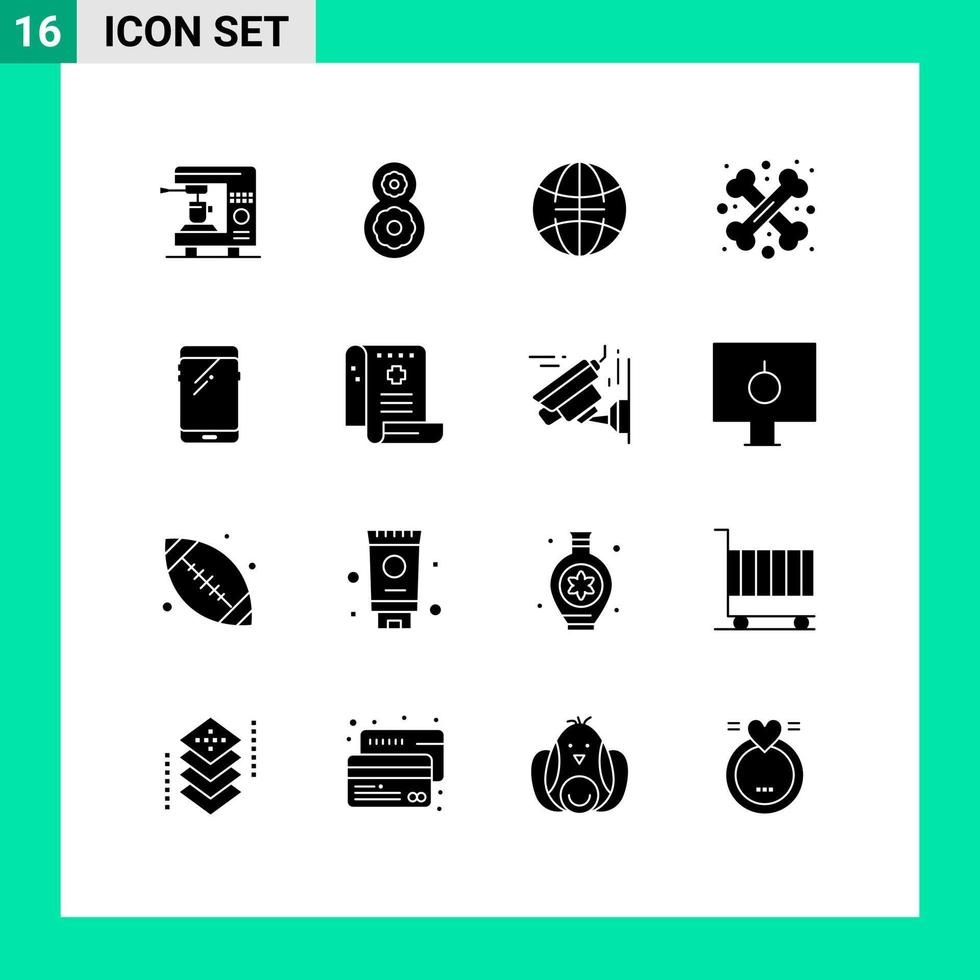 16 gebruiker koppel solide glyph pak van modern tekens en symbolen van mobiel telefoon wereldbol teken gekruiste bewerkbare vector ontwerp elementen