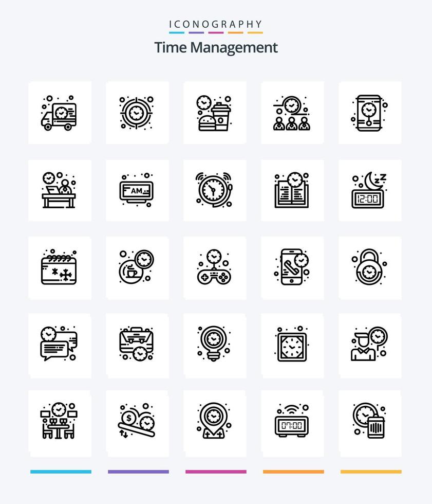 creatief tijd beheer 25 schets icoon pak zo net zo arbeiders. vergadering tijd. tijdopnemer. ontmoeting. lunch vector