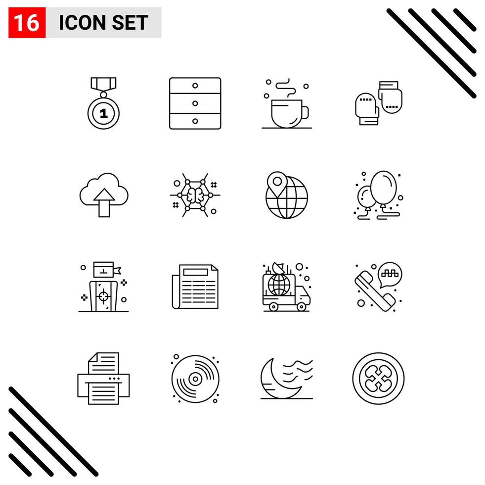 schets pak van 16 universeel symbolen van uploaden beschermend breken handschoenen boksen bewerkbare vector ontwerp elementen