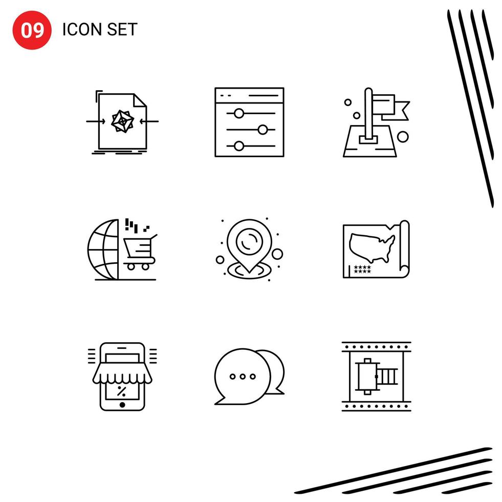 voorraad vector icoon pak van 9 lijn tekens en symbolen voor kaart seo vlag afzet kaart bewerkbare vector ontwerp elementen
