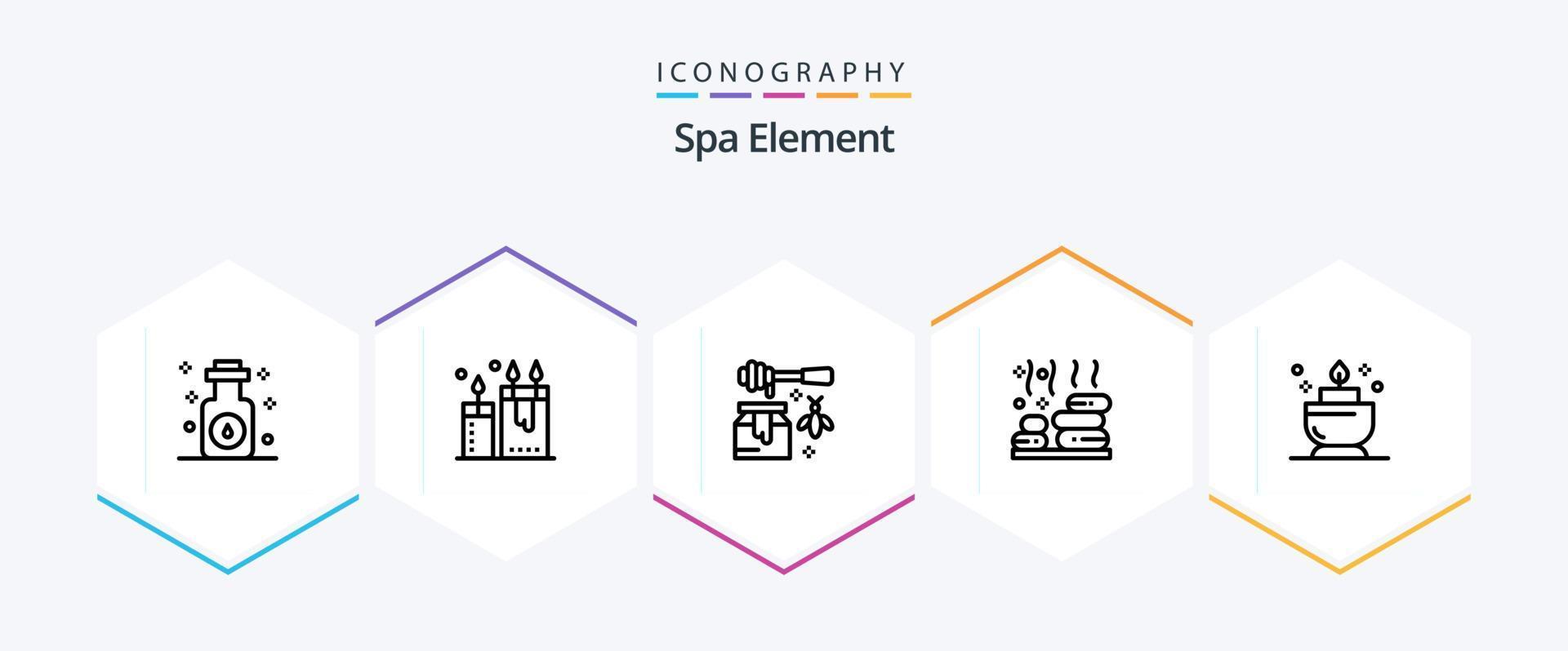 spa element 25 lijn icoon pak inclusief kaars. steen. spa. spa. zoet vector