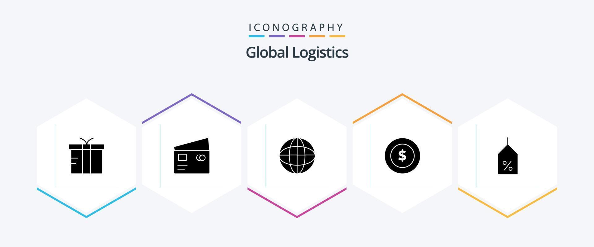 globaal logistiek 25 glyph icoon pak inclusief label. globaal. winkelen. logistiek. wereld vector