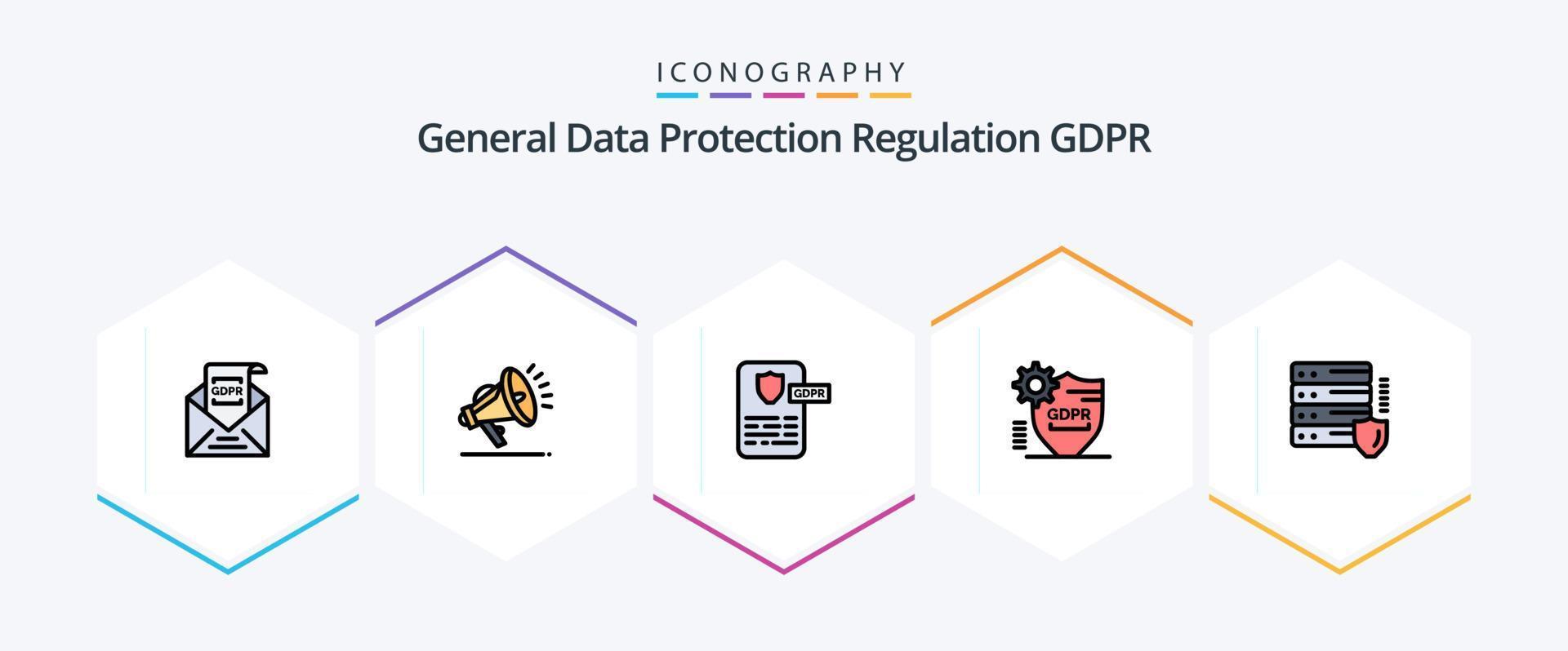 gdpr 25 gevulde lijn icoon pak inclusief gdpr. zeker. controleur. bescherming. gdpr vector