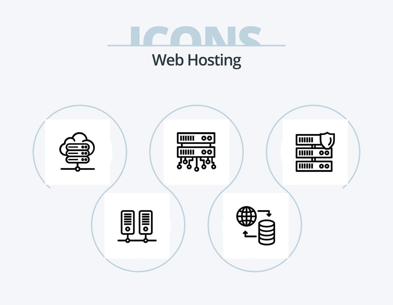 web hosting lijn icoon pak 5 icoon ontwerp. bescherming. internetten. netwerk. beestje. systeem vector