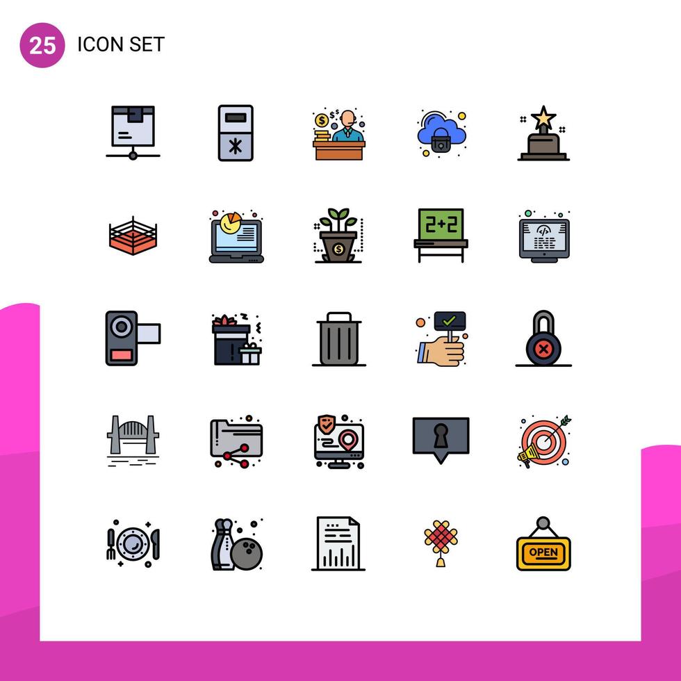 mobiel koppel gevulde lijn vlak kleur reeks van 25 pictogrammen van oscar prijs klant beveiligen wolk bewerkbare vector ontwerp elementen
