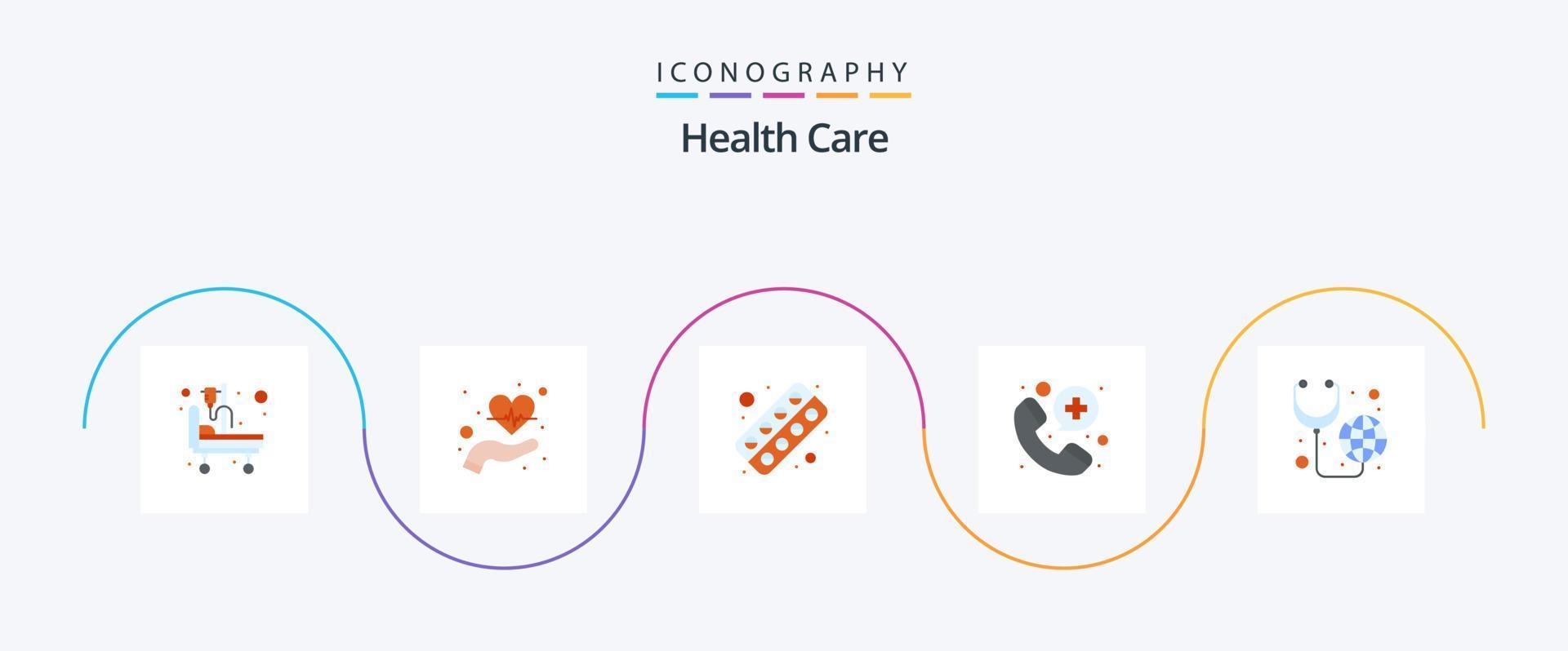 Gezondheid zorg vlak 5 icoon pak inclusief Gezondheid zorg. capsule. ziekenhuis. telefoontje vector