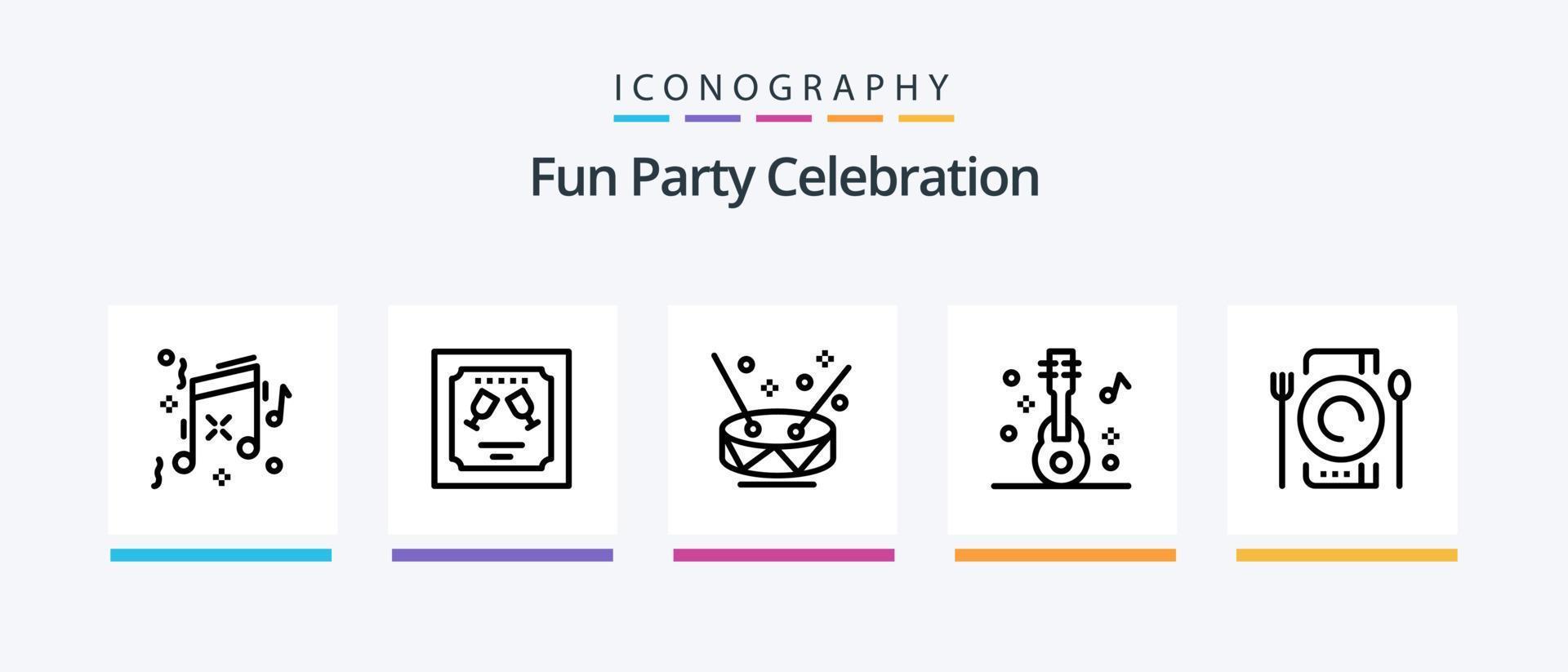 partij lijn 5 icoon pak inclusief drankje. feest. viering. muziek. trommel. creatief pictogrammen ontwerp vector