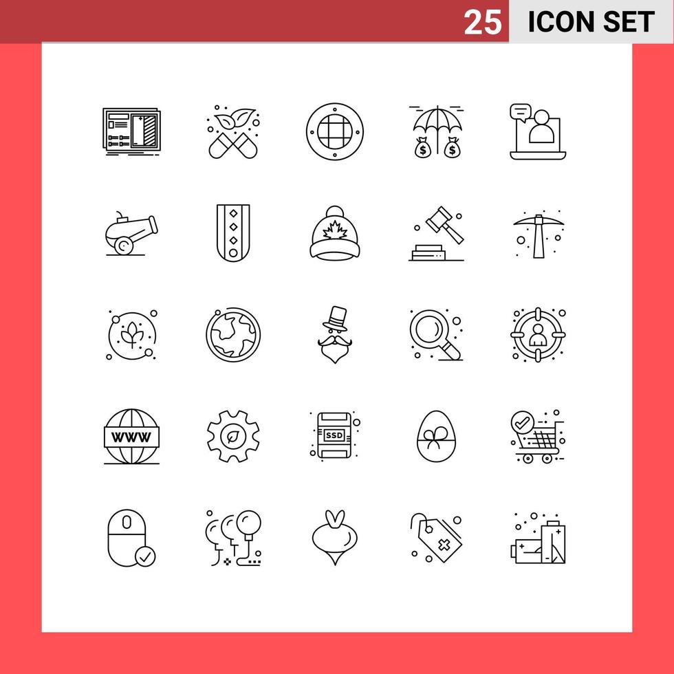 universeel icoon symbolen groep van 25 modern lijnen van gesprek bedrijf interieur bescherming investering bewerkbare vector ontwerp elementen