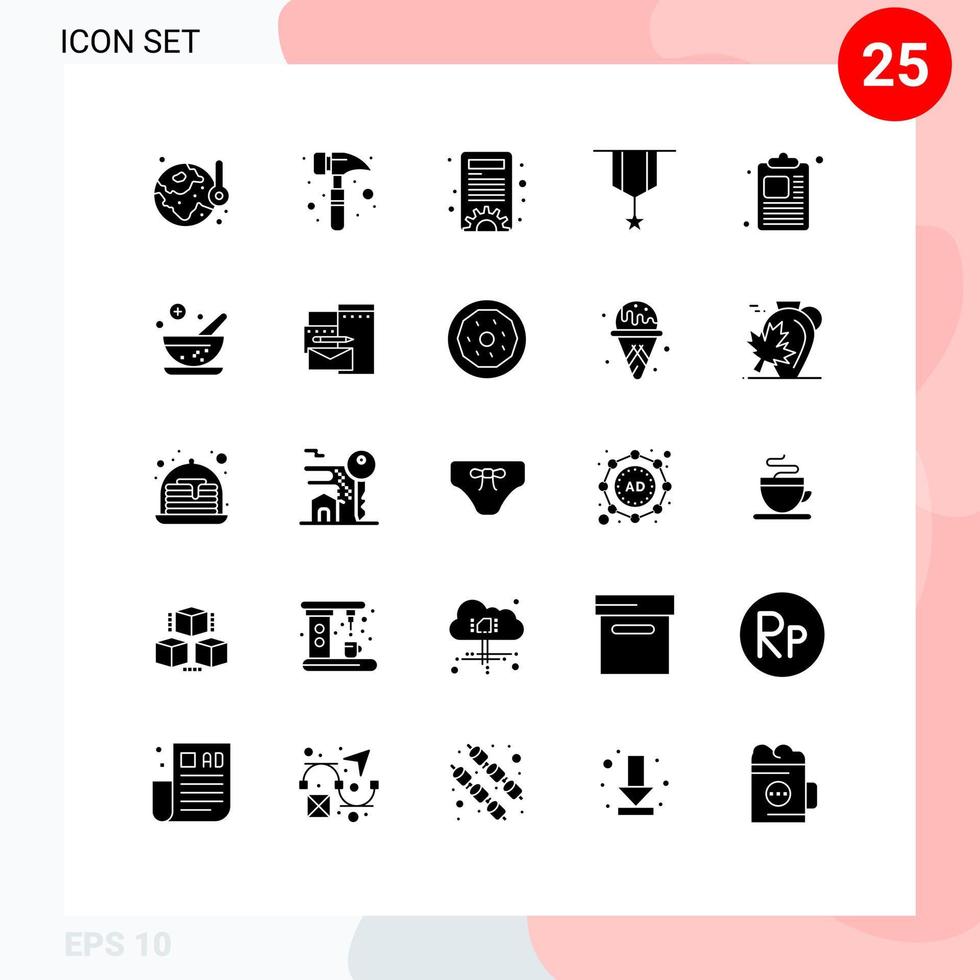 solide glyph pak van 25 universeel symbolen van klembord duidelijk inhoud beheer medaille decoratie bewerkbare vector ontwerp elementen