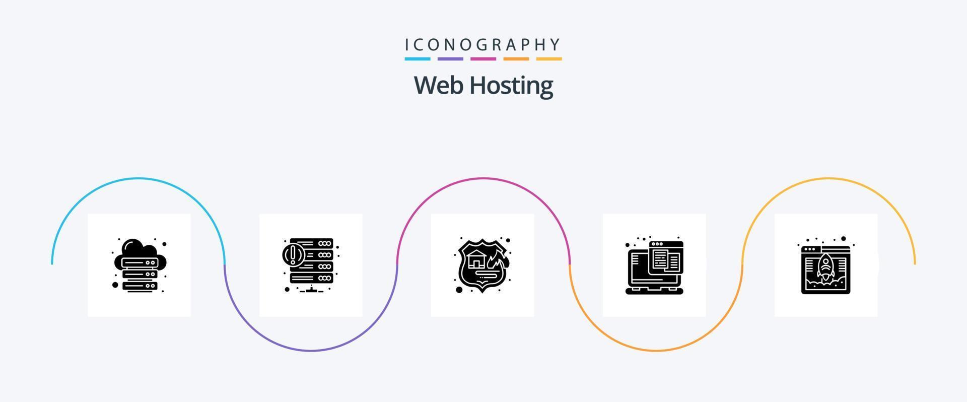 web hosting glyph 5 icoon pak inclusief web. web. onderhoud. technologie. seo vector