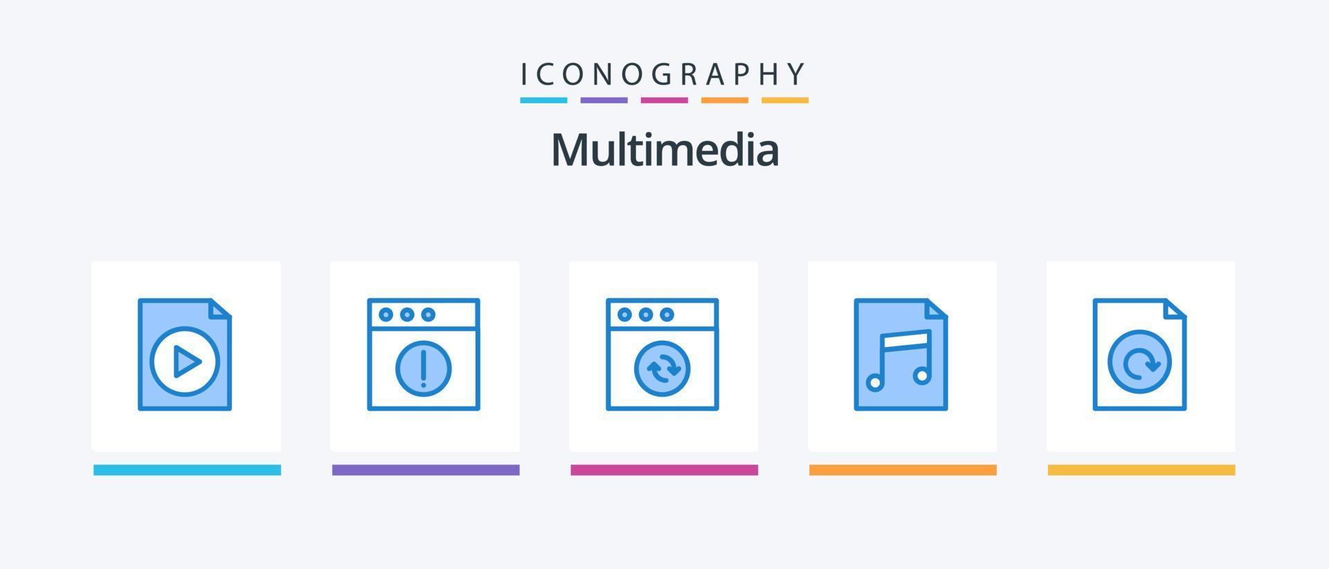 multimedia blauw 5 icoon pak inclusief . synchroniseren. herladen. document. creatief pictogrammen ontwerp vector
