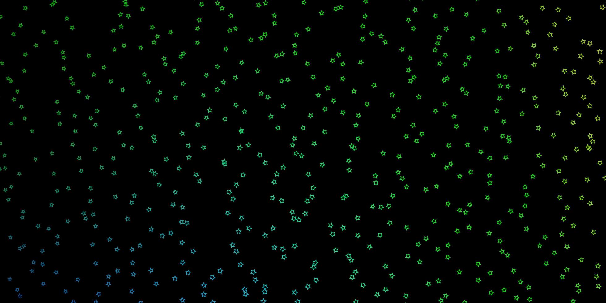 donkerblauwe, groene vectorachtergrond met kleurrijke sterren. vector