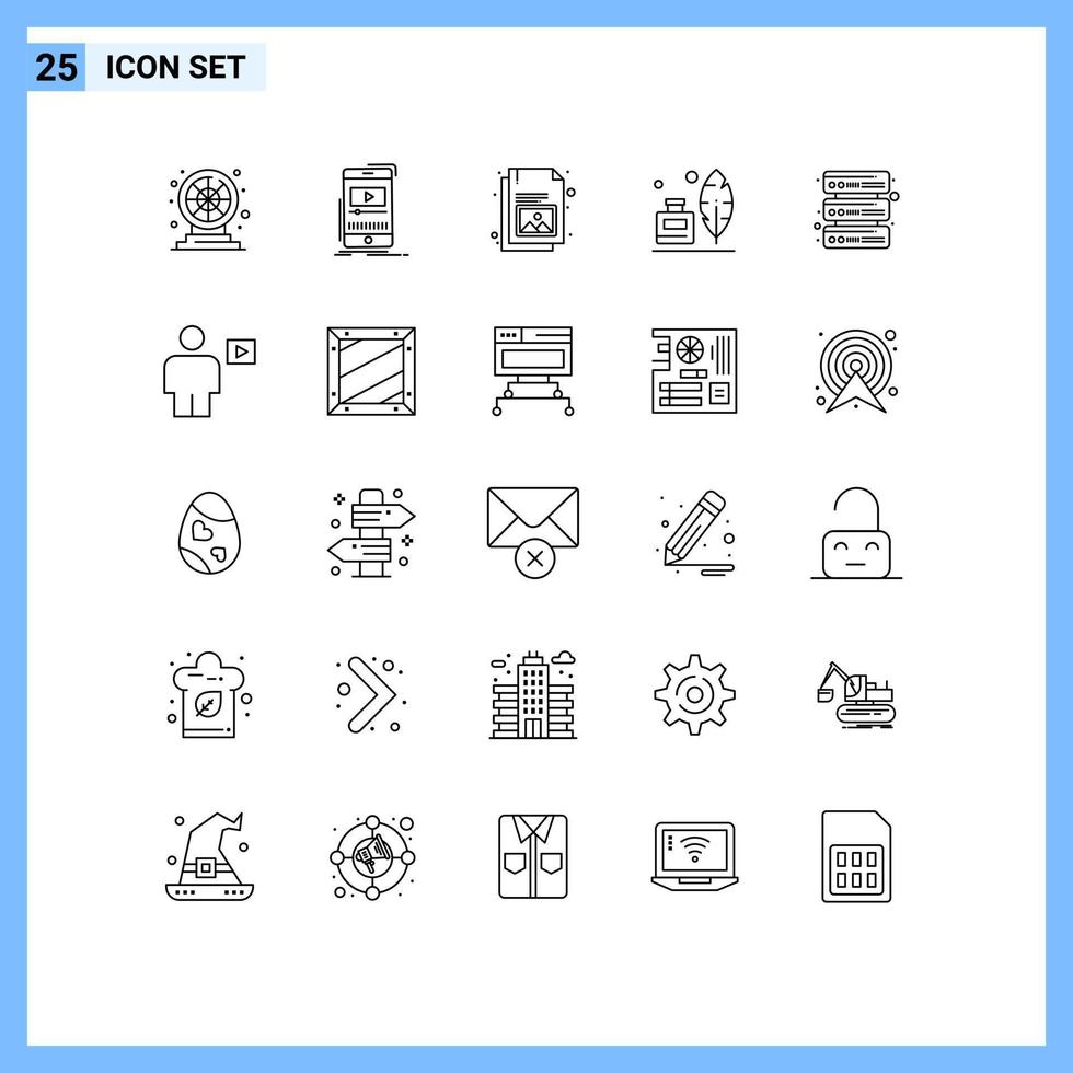 25 lijn concept voor websites mobiel en apps databank inkt fles mobiel veer beeld bewerkbare vector ontwerp elementen