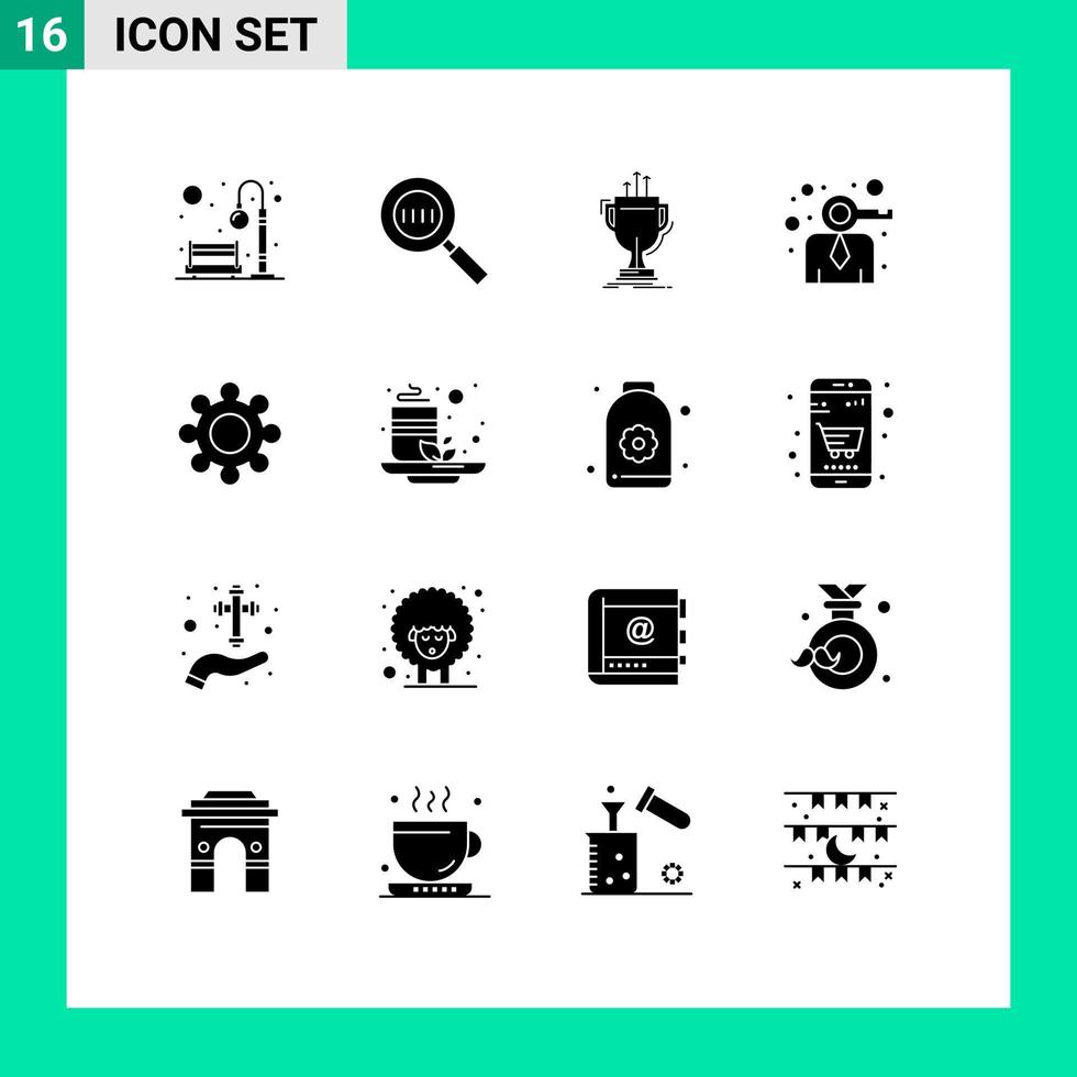 modern reeks van 16 solide glyphs pictogram van persoon sleutel vergroten bedrijf rand bewerkbare vector ontwerp elementen