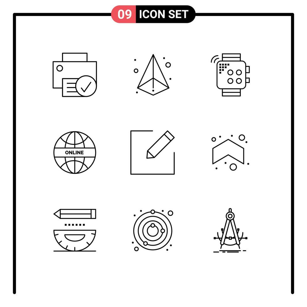 schets pak van 9 universeel symbolen van wereld internet het drukken globaal hand- bewerkbare vector ontwerp elementen