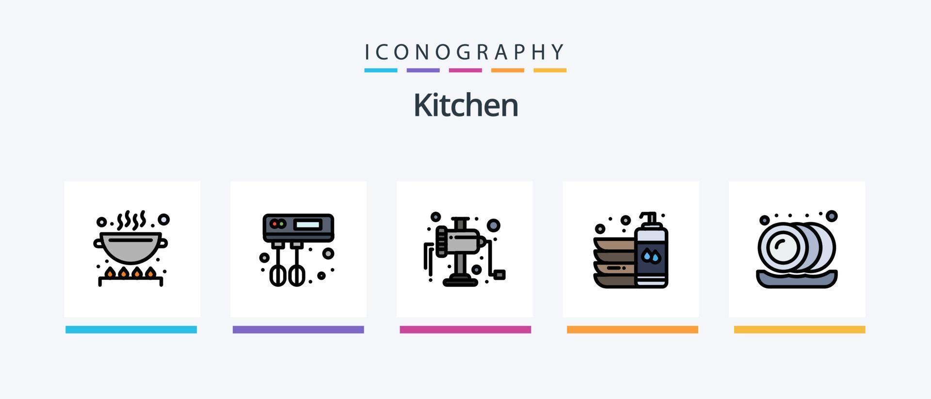 keuken lijn gevulde 5 icoon pak inclusief . pak. bord. pakket. palet. creatief pictogrammen ontwerp vector