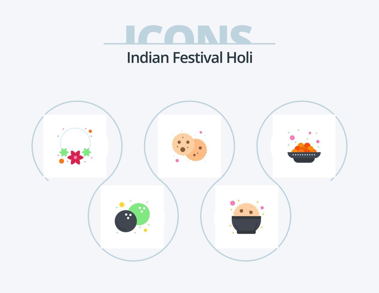 holi vlak icoon pak 5 icoon ontwerp. vada's. Indië. ketting. taart. holi vector