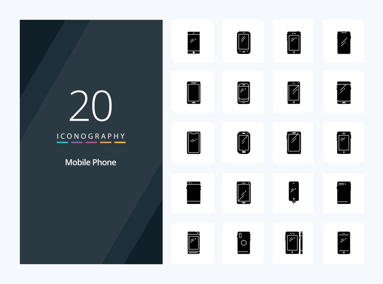 20 mobiel telefoon solide glyph icoon voor presentatie vector