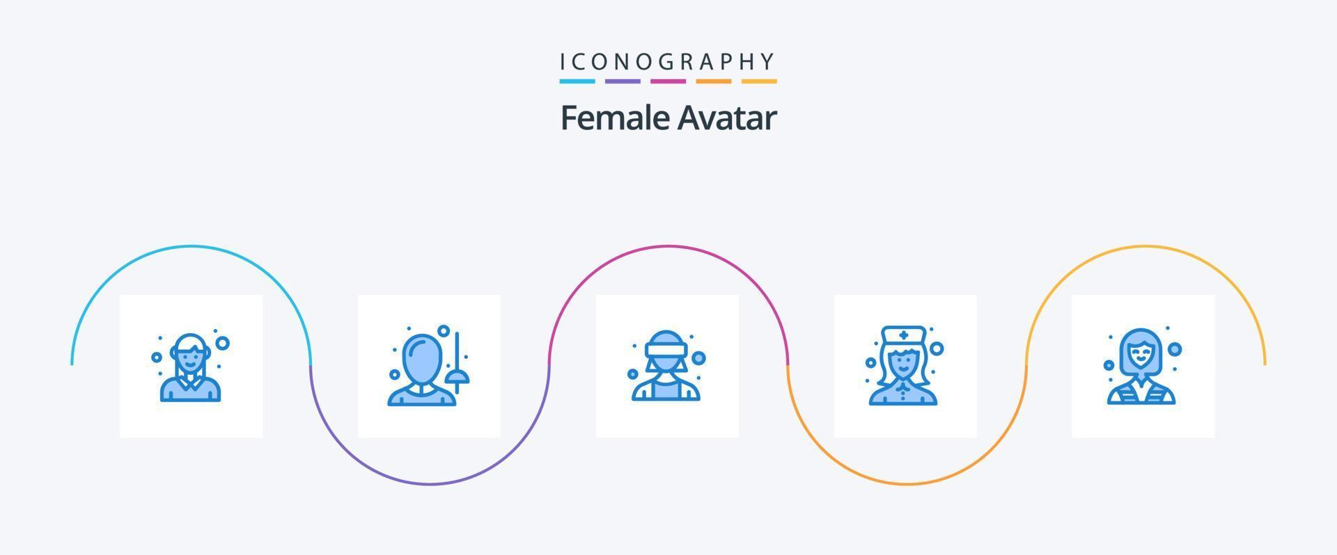 vrouw avatar blauw 5 icoon pak inclusief vrouw. ziekenhuis verpleegster. zwaard. ziekenhuis. vr bril vector