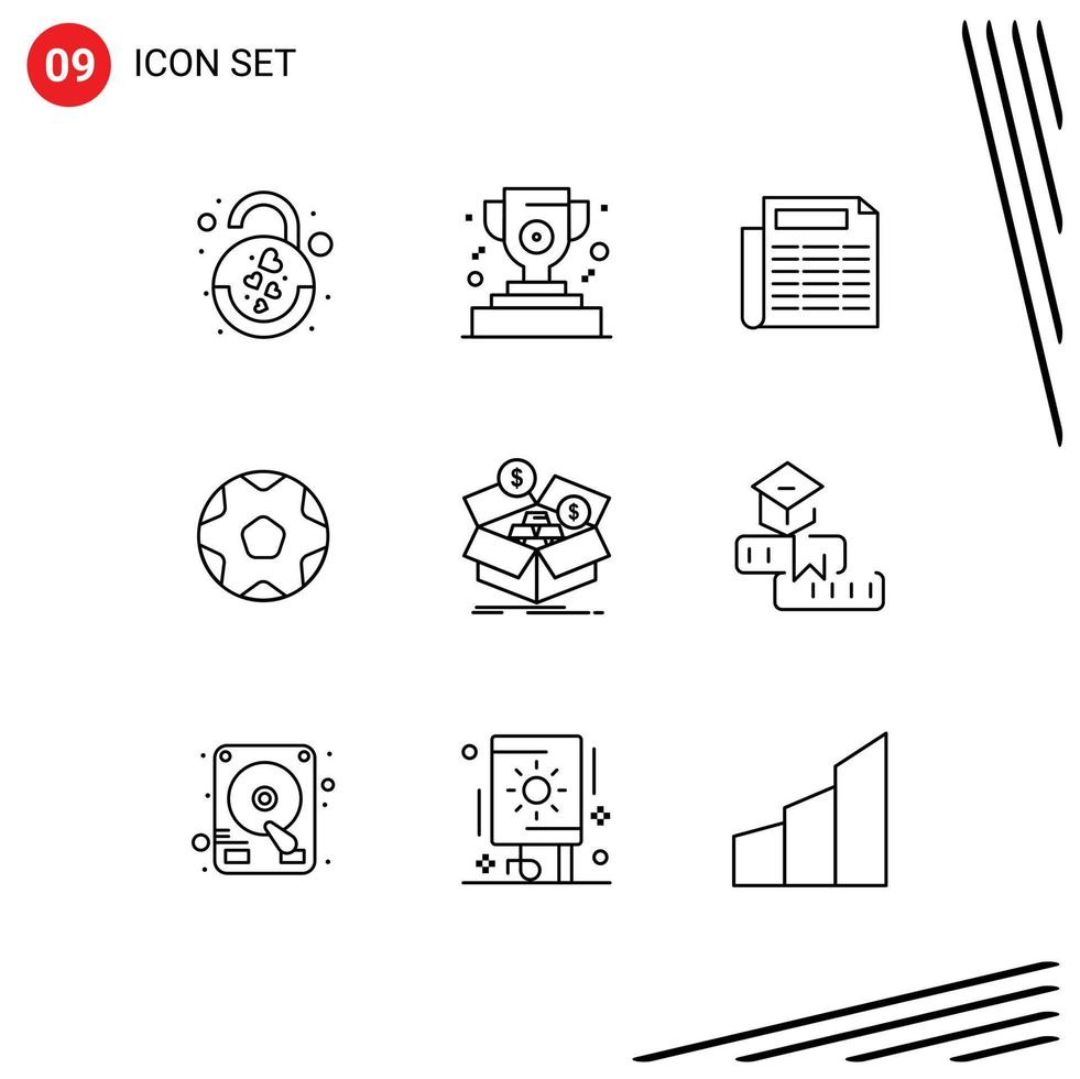 mobiel koppel schets reeks van 9 pictogrammen van geld doos papier m spaargeld sport- bewerkbare vector ontwerp elementen