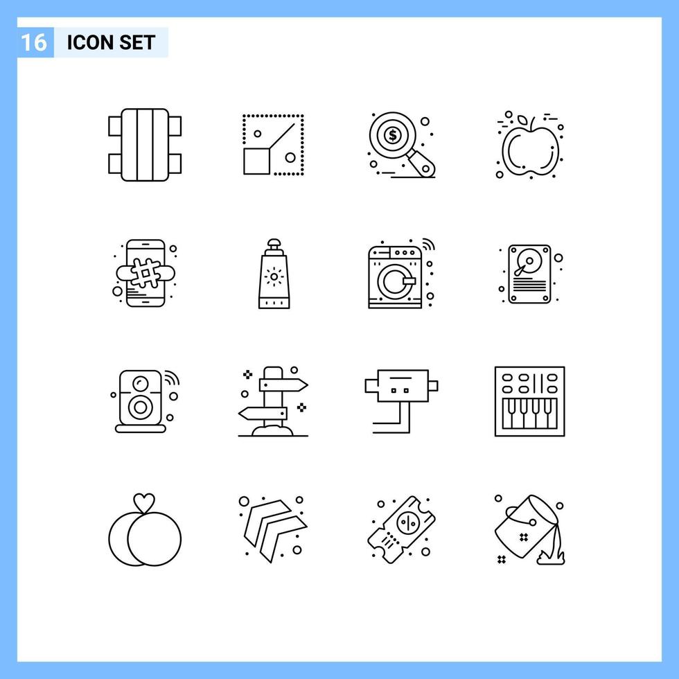 reeks van 16 modern ui pictogrammen symbolen tekens voor online hasj label Onderzoek dankzegging appel bewerkbare vector ontwerp elementen
