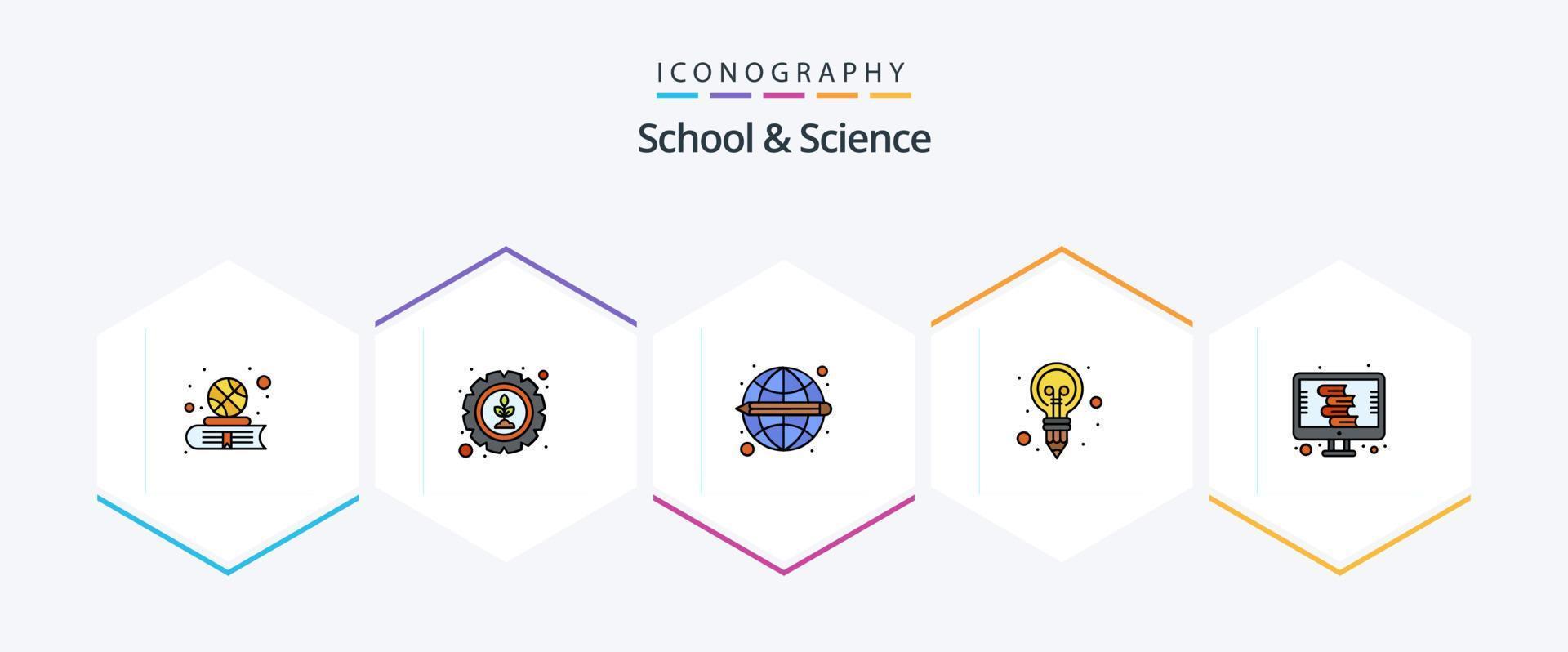 school- en wetenschap 25 gevulde lijn icoon pak inclusief woordenboek. potlood. onderwijs. idee. lamp vector