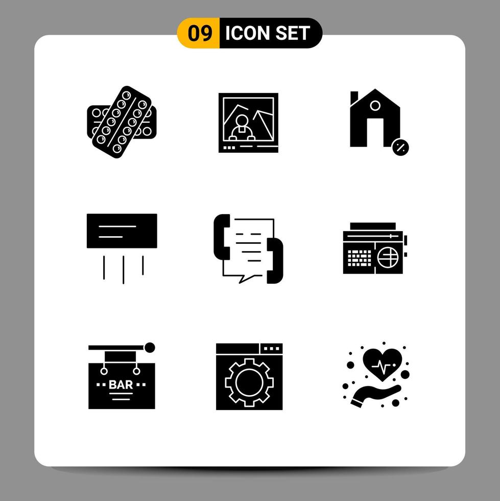 modern reeks van 9 solide glyphs pictogram van huis conditioner foto lucht huis bewerkbare vector ontwerp elementen