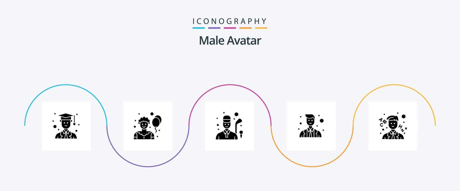 mannetje avatar glyph 5 icoon pak inclusief . school. golfen. leren. officier vector