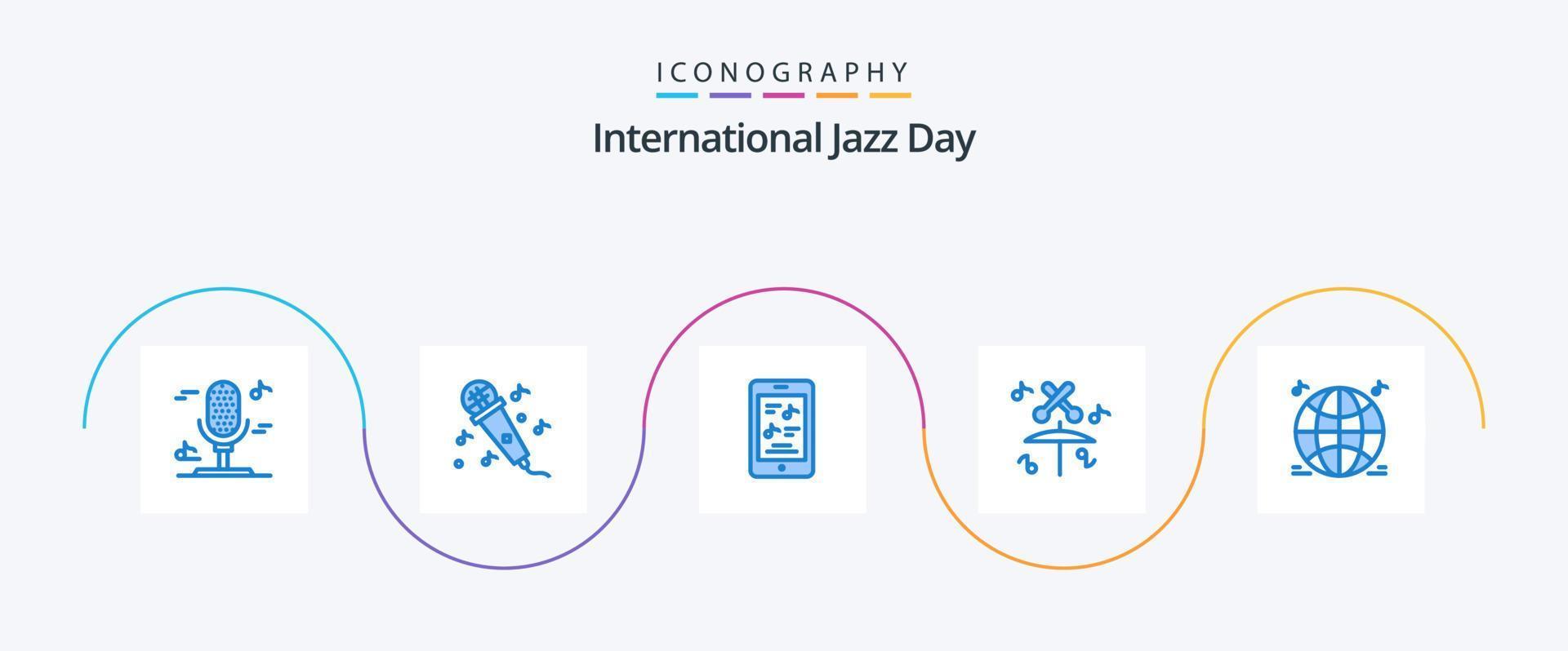 Internationale jazz- dag blauw 5 icoon pak inclusief . muziek. multimedia vector