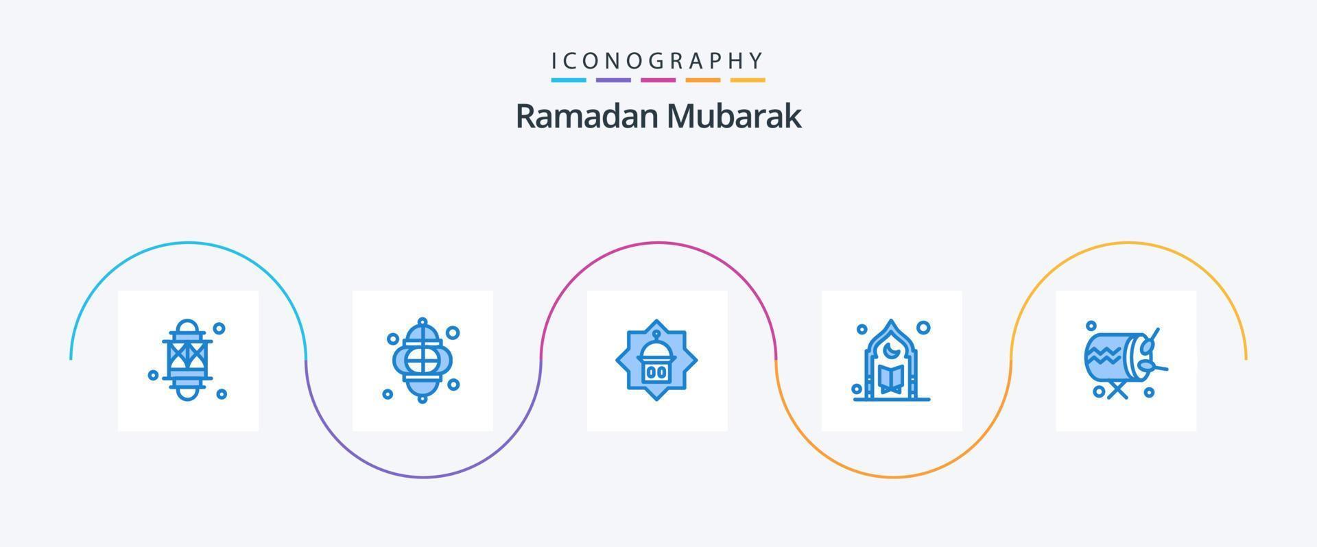 Ramadan blauw 5 icoon pak inclusief instrument. trommel. Islam. maan. moskee vector